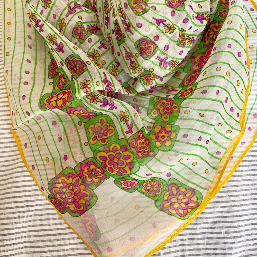 Vintage Square Sheer Floral Printed Scarf